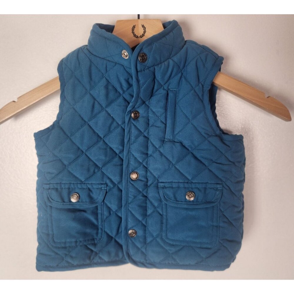 Janie and Jack 6-12 Months Blue Quilted Cotton Snap Front Vest